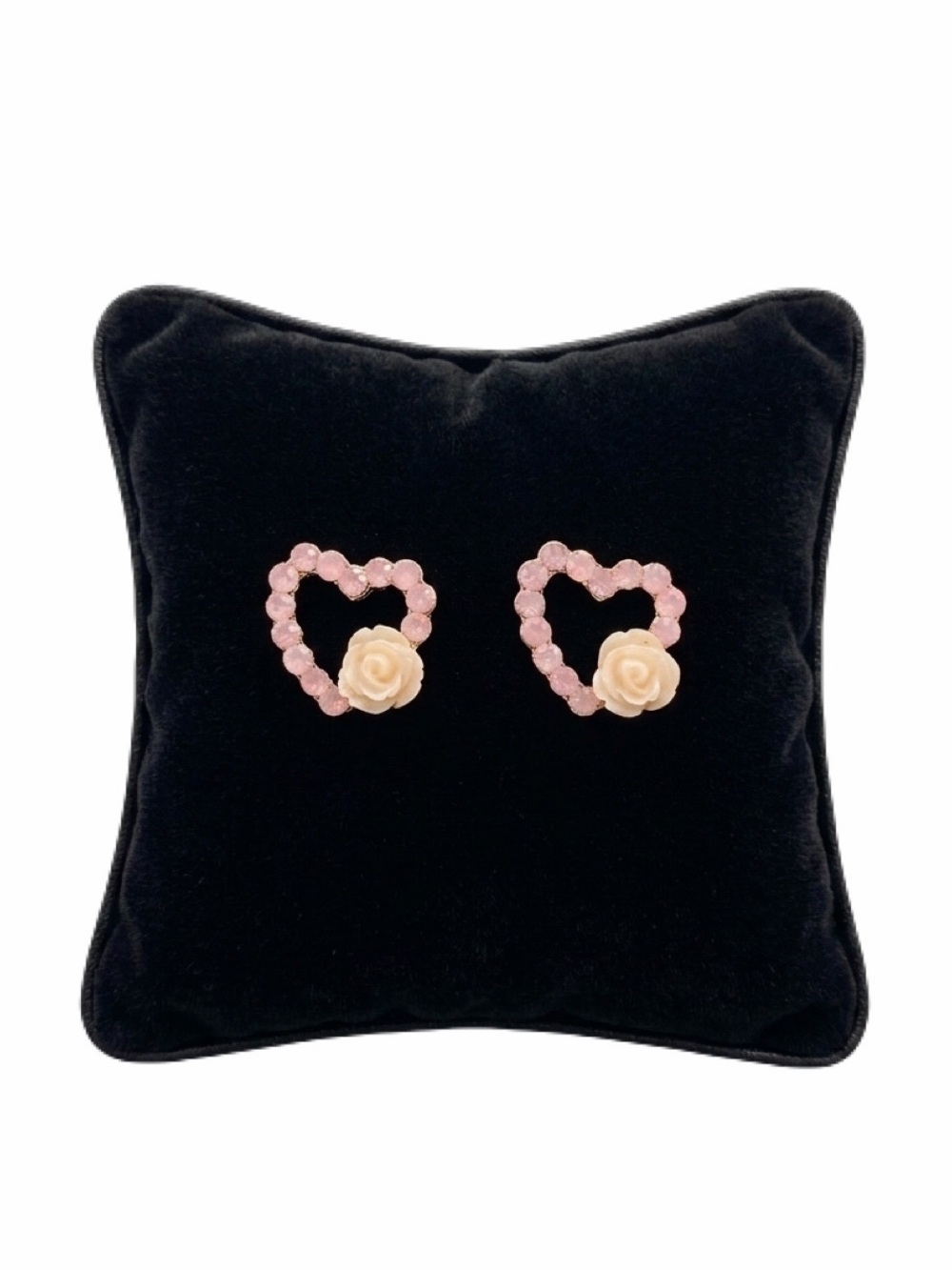 Vintage 9k Gold Pink Sapphire Rose Heart Handmade Stud Earrings